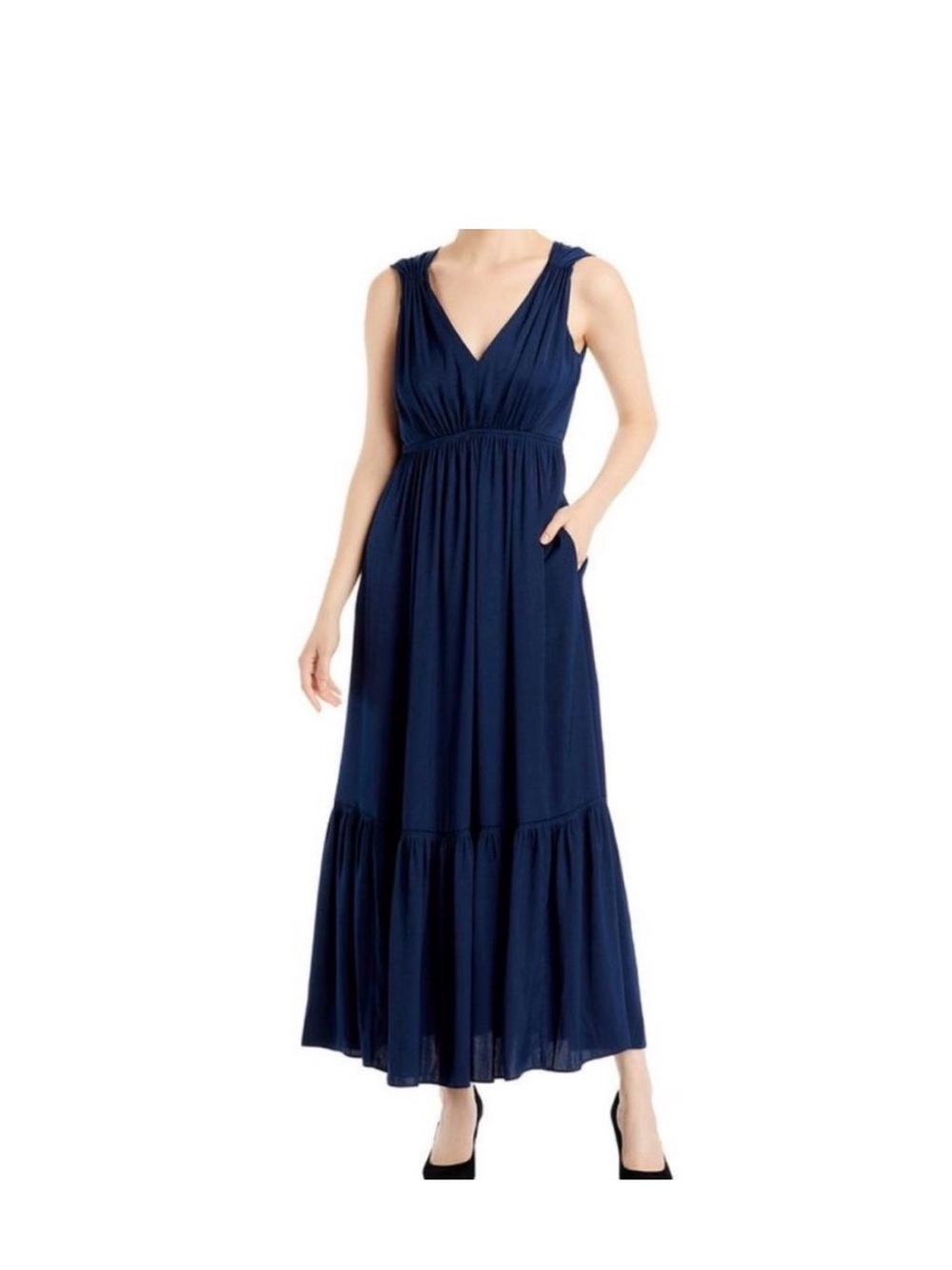 Kobi Halperin Navy Hammered Satin Dress